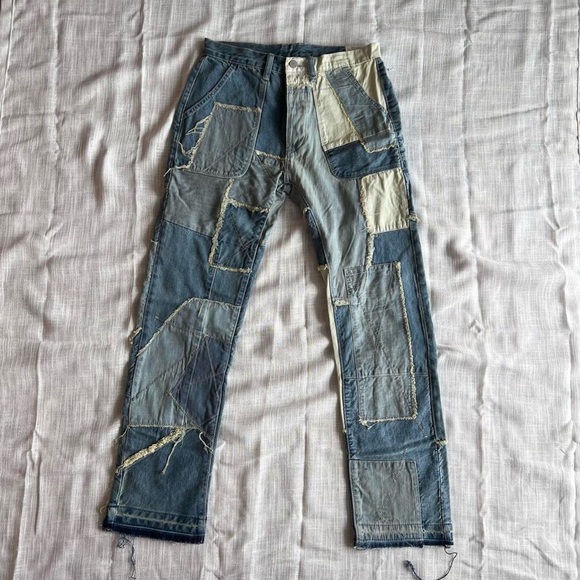 MNML Patchwork Blue and Cream Jeans - Picture 2 of 6